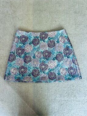 Cider Teal and Purple Floral Jacquard Mini Skirt